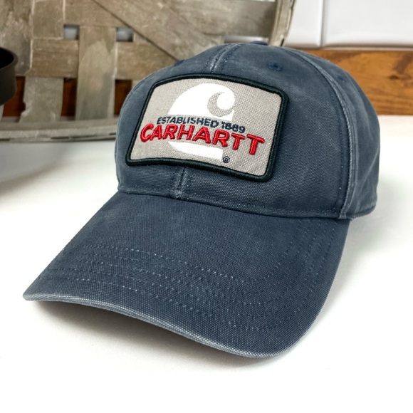 Carhartt Other - Carhartt Men’s Logo Patch Blue Washed Cotton Canvas Baseball Cap